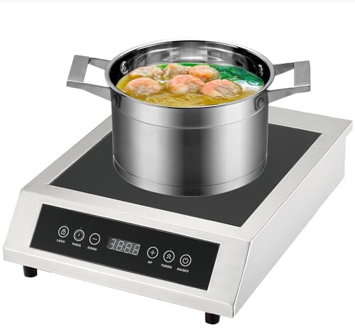 Induction Cooktop, 3500W Portable Electric Commercial Hot Plate, 110lb Load Capacity, 9 Power Levels, Professional Ceramic Stainless Steel, 4 Hours Timer