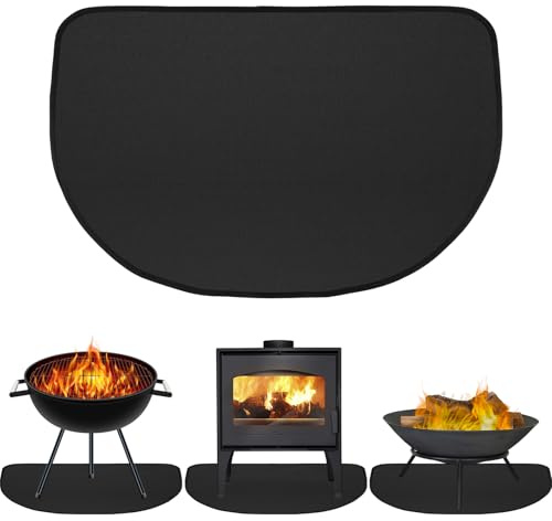 Xbessc Tapis Ignifuge Cheminée 40 x 60 cm Plaque Protection Poele a Bois | Noir Tapis Cheminée Anti Feu Antidérapant Fibre Verre Épaisse pour protéger le sol contre les étincelles