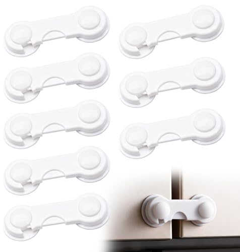 Funver 8 PCS Baby Proof Cabinet Locks & Child Safety Locks, No Drill Installation Adhesive Cupboard Locks for Kitchen Drawers, Fridge, Wardrobe Doors, Complete Child Proofing Solution for Home Safety
