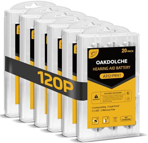 OAKDOLCHE Hearing Aid Batteries Size 312,120 Count,Mercury Free Zinc-Air Batteries,1.45 Volt Long Lasting & Easy to Open