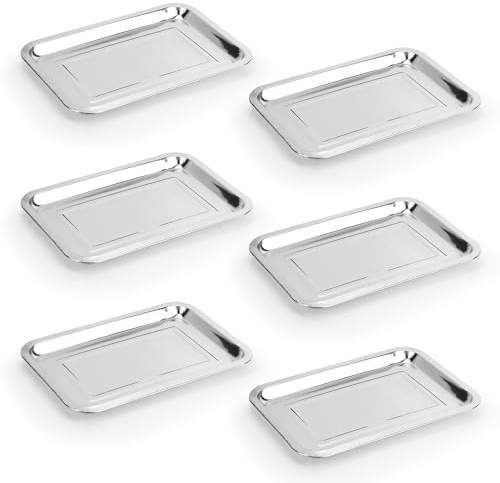 WeeGoo 6 Pcs Stainless Steel Baking Tray, Silver, 32x22x2 cm | Non Stick, Rectangular Bake Sheets Pans, for Baking, Cooking, Lasagna, Serving