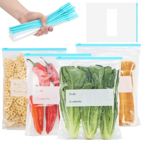 KMFYMPT 50 Bolsas Congelacion Reutilizables, 32 x 26 cm Bolsas Zip Alimentos, 3L Bolsas de Congelar Alimentos Grandes, Libres de BPA, Adecuado para Frutas, Verduras, Carnes, Cereales y Snacks