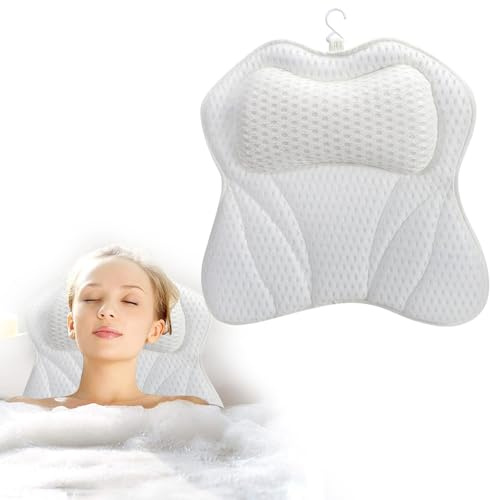 Nzkeuf Bath Pillow – Bath Cushion for Head and Neck, Soft 4D Air Bathtub Pillow with Ergonomic Design, Perfect for Relaxing Baths and Spa at Home (White)