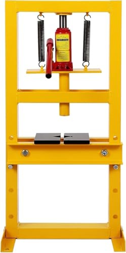 12-Ton Yellow H-Frame Hydraulic Press, 4 Height Adjustable Plate Garage Floor Shop Benchtop, 2600 Pounds Heavy-Duty Bearing Presses for Gears, Bearings Bending, Removal, Straighten