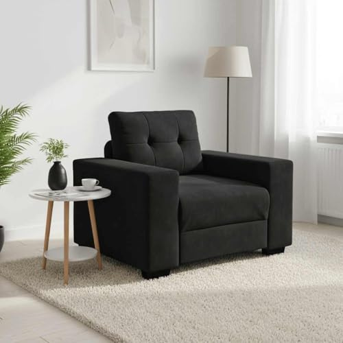 QUAHEAS Svart sammet fåtölj, 60 cm sittbredd, mysig relaxsoffa för vardagsrum, sovrum, arbetsrum, mångsidig stoppad soffa med robust ram för komfort