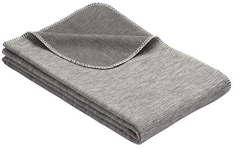 Ibena Wolldecke Lausanne 140x200 cm – Baumwolldecke grau aus Biobaumwolle, Sommerdecke angenehm weich und leicht, Made in Germany