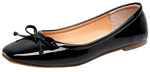 Jamron Kvinnor Härliga Ballerinor med Fluga Bekväm Fyrkantig Tå Bollplattor Tofflor Pumpar Dolly Skor Svart SN02911 EU37.5