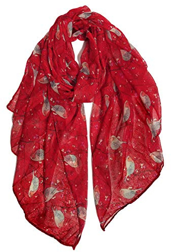 GERINLY Floral Birds Lovers Scarves for Womens Red Soft Cotton Shawls and Wraps Lightweight Christmas Neckwear Ladies