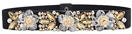 Xiang Ru 68 * 4.5CM Damen Bindegürtel Stretchgürtel Kleidergürtel Hüftgürtel Gürtel Mit Zirkonia Blume Deko Hellbraun