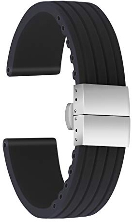 ULLCHRO Unisex Kautschuk Armband mit Edelstahl Silber Faltschließe 20mm Schwarz