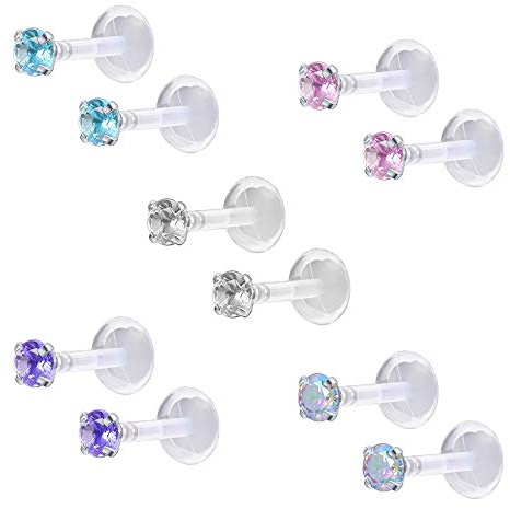 ZeSen Jewelry - Edelstahl Piercings: 12 Stück (3 mm cz), 16 G, Schraub, Kunststoff, klar, unisex, Labret-Ohrstecker