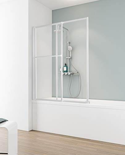 Schulte pare baignoire 70-118 x 140 cm pivotant blanc 2 volets réversible | largeur réglable extensible paroi rabattable à 180° verre trempé 3 mm