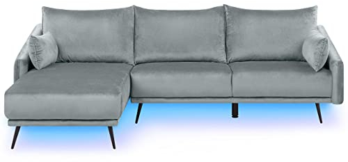 Modern Högervänd Sammet Hörnsoffa 3-sits Schäslong LED Grå Varde
