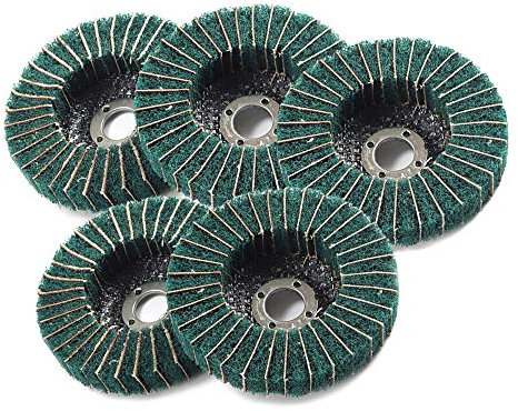 Carkio 4 Nylon Fiber Flap Wheel Abrasive Disc, Polishing Wheel Scouring Pad for Angle Grinder, Grit 120, Green, 5 PCS