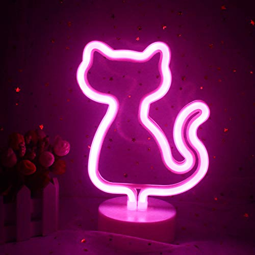 Wanxing LED dekorative Katze Neonlicht mit Basis Katzenständer Halter rosa Licht USB/Batterie niedlichen Nachtzeichen für Kinderzimmer Mädchen Schlafzimmer Geburtstag Party Versorgung (rosa Katze)