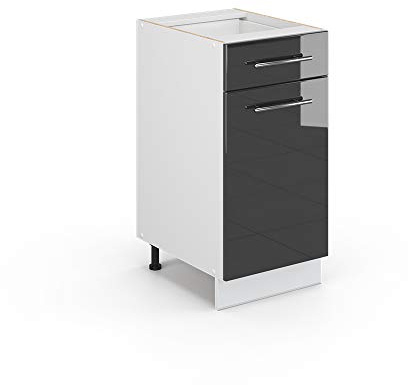 Vicco Küchenunterschrank Fame-Line, Anthrazit Hochglanz, 40 cm | MDF-Front · Ohne Arbeitsplatte · Höhenverstellbare Füße · Metallgriffe · Soft-Close