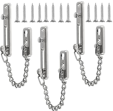 ZOENHOU 3 Pack Door Chain Lock with Spring Anti-Theft Press Lock, Stainless Steel Brushed Nickel Chain Locks for Inside Door, Silver