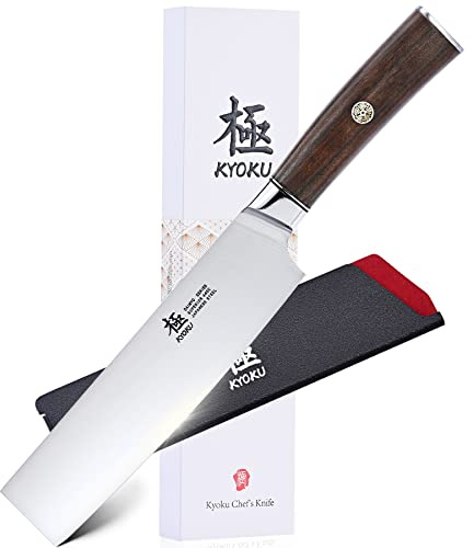 KYOKU 7 Inch Nakiri Knife - Daimyo Series - Vegetable Cleaver with Ergonomic Rosewood Handle, & Mosaic Pin - Japanese 440C Stainless Steel Kitchen Knife with Sheath & Case