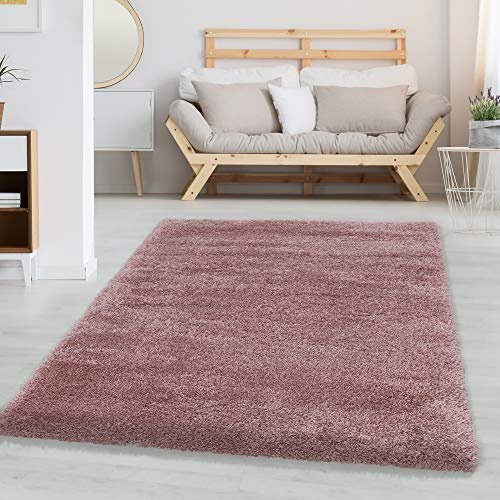 Carpettex Hochflor Teppich - Wohnzimmer Shaggy Flokati Modern Einfarbig 140 x 200 cm Rosa - Schlafzimmer Weich Flauschig Waschbar - Küche Esszimmer Langflor