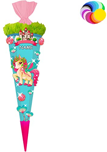 alles-meine.de GmbH Bastelset - Schultüte Farbe & Größe wählbar 70/85 / 100 cm - Einhorn/Pegasus - inkl. Name - Farbe frei wählbar - Bastelschultüte - Zuckertüte zum selb..
