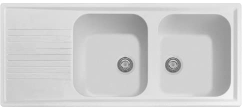 Fregadero compuesto de cocina Plados de dos senos más escurridor PL1162 (Blanco Polare)