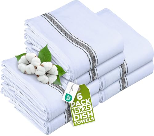 Utopia Towels Juego de 6 paños de cocina negros de 15 x 25 pulgadas, 100% algodón hilado en anillo, altamente absorbentes y reutilizables, juego de barra de limpieza, té, cocina y paños de cocina, 200