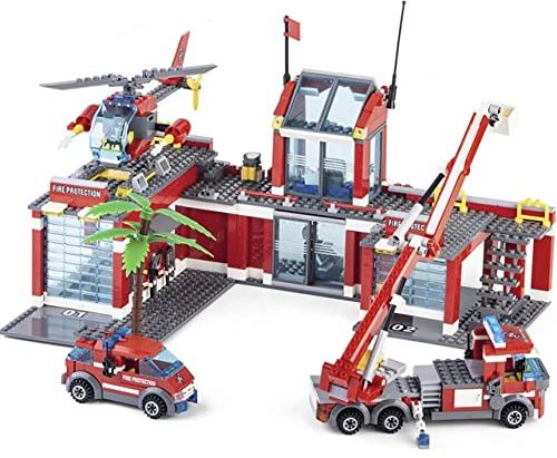General Jim's Fire Station Multi Emergency Vehicle 774 Piece Modular Building Block Bricks Amazing Colorful 2 Level Fire Station Building Block Bricks Toy with Helipad - for All Building Levels