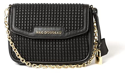 MAC DOUGLAS - Kleine schwarze Tasche – Kiribat aus der Kollektion Bryan – Größe XS: 20 x 5,5 x 14,5 cm – ein dekoratives Vorhängeschloss und sein Schlüssel-Anhänger – 3 Innentaschen, davon eine mit