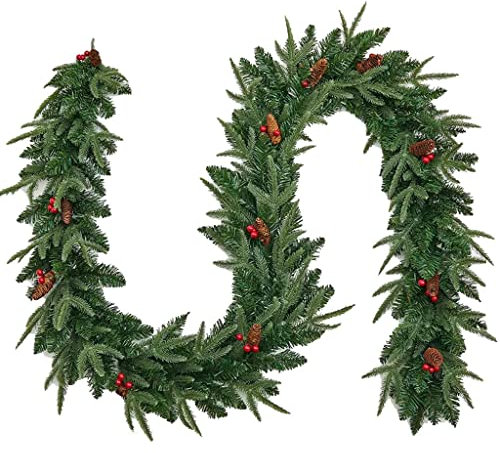 GIZNXBA 9ft Weihnachtskranz Für Tür, Türkranz Weihnachten Außen Künstliche Kiefer Girlande Weihnachtsgirlande Dekor Für Weihnachten Urlaub Saisonale Indoor Home Decor Mantle (Color : A)