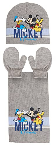 Disney Set invernale da bambino con cappello + sciarpa + guanti a manopola per bambini, Grigio, 18-24 Mesi