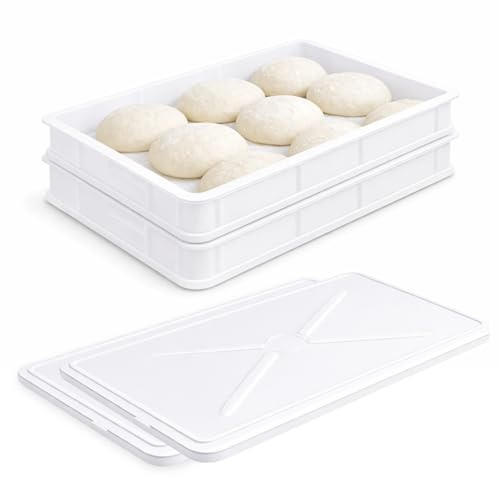 VIRSUS Cassetta con Coperchio per impasti Pizza e Pane HD1, misura 60x40x10 cm e capacità 20 Litri, colore neutro, Contenitore per alimenti, porta impasto per panetti (2 Cassette + 2 Coperchi)