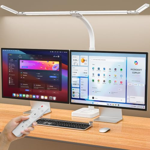 24W Schreibtischlampe LED Dimmbar mit Einstellbare 4-Segment-Lichtleiste | Büro Tischlampe mit Fernbedienung,1800LM Augenschutz Tageslichtlampe Schreibtisch für Homeoffice,Lesen,Lernen,Werkbank