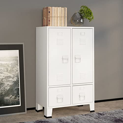Chusui Kleiderschrank, Schlafzimmerschrank, Kleiderschränke, Garderobenschrank, Ordnungssystem Kleiderschrank, Haushaltsschrank, Industrie-Stil Weiß 67x35x107 cm Stahl
