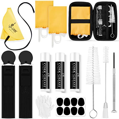 Boao 23 Pcs Clarinet Cleaning Kit All in One Accessories Set with Swab, Reed Boxes, Cork Grease, and Thumb Rest Essential Care Kit for Clarinet Wind Instruments(Yellow)