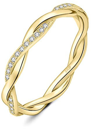 JewelryPalace Empilable Amour Cubic Zirconia Infini Bague Taille Rond Pierre Argent Massif 925 Femme, Plaqué Or Jaune Torsade Bague Fiançailles Mariage Promise Alliance, Love Ensemble Bijoux Mariee