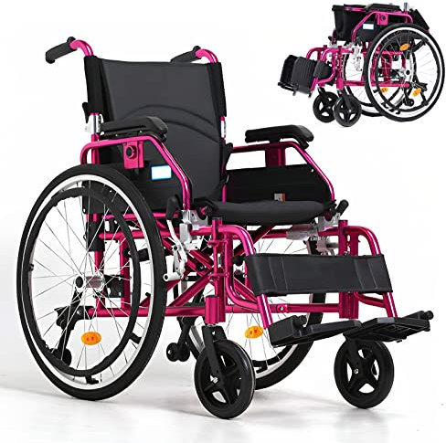 Bueuwe Ultraleicht Rollstuhl Faltbar Leicht Reiserollstuhl, Rollstühle für Behinderte und ältere Menschen, Kleiner Rollstuhl für die Wohnung und Unterwegs, Aktivrollstuhl, Sitzbreite 45cm, 17kg
