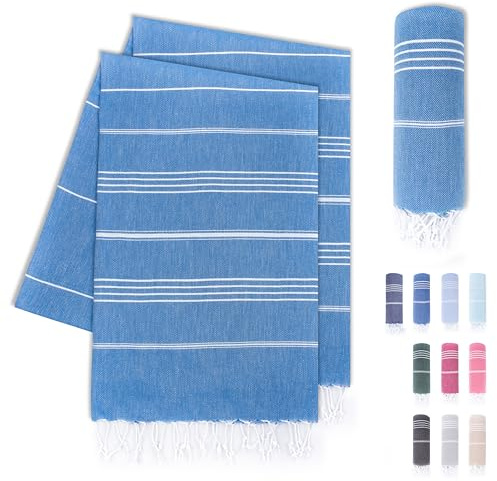 LAYNENBURG 2er-Set Premium Hamamtuch mit handgeknüpften Fransen - 100% Baumwolle - XXL Strandtuch 100x200 cm - Oeko-TEX 100 - Strandhandtuch groß - Saunatuch & Reisehandtuch (Türkis)