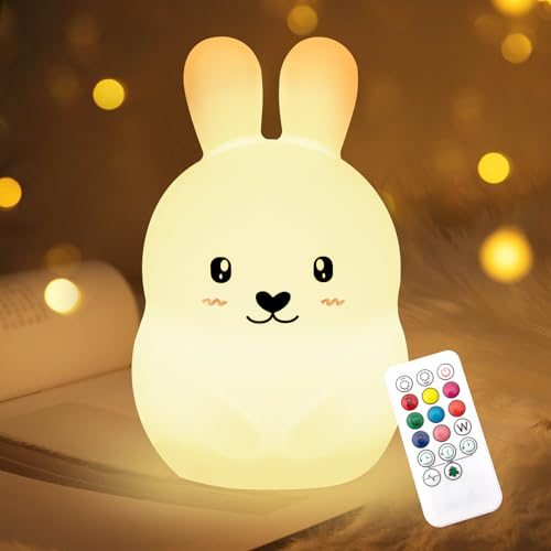 Nice Dream Nachtlicht für Kinder, 9 Color Silikon Baby Nachtlicht mit Fernbedienung, USB Wiederaufladbare Dimmbare Kinder Nachtlicht Kawaii Kinderzimmer Deko Mädchen Junge Geschenke (03-Kaninchen)