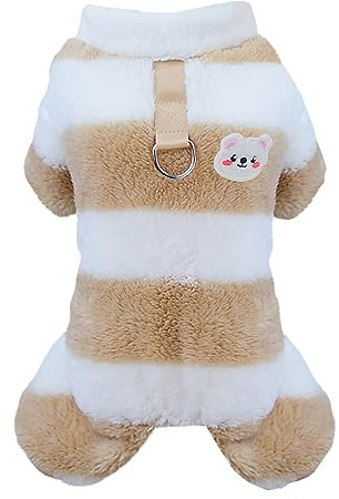 Izefia Hundepullover, Fleece, Wolle, Winter, warmes Sweatshirt, 4 Beine, Jumpsuit, Pyjama, Regenbogenstreifen, Pullover für kleine Hunde, mittelgroße Katzen, Khaki, Größe L