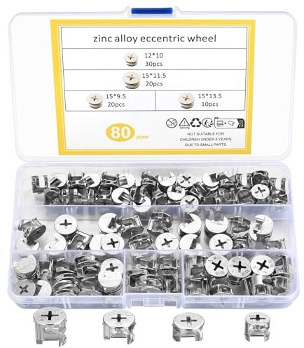 Eccentrico Ruota Dado, 80 Pezzi Eccentrica Cornettore Vite per Mobili, Raccordi Connettori, Dadi a Camma per Mobili Connettore di Fissaggio per Cassetti Armadio