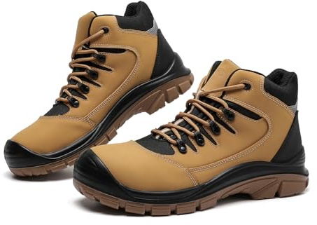 DRKA Men's Steel Toe Work Boots Water Resistant Safety Shoes(18950-yel-41)