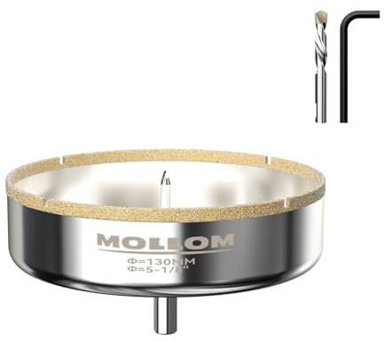 MOLLOM 5-1/8 (130mm) diamanthålskär med 2 styrborrar | Plattshålskär, jämn skärning i porslinsplattor, keramik, marmor, granit