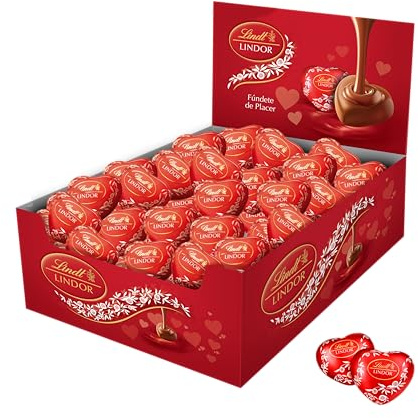 Lindt LINDOR Corazón con Leche San Valentín, caja de bombones de chocolate con leche en forma de corazón, bombones para regalar, 47 bombones, 650g