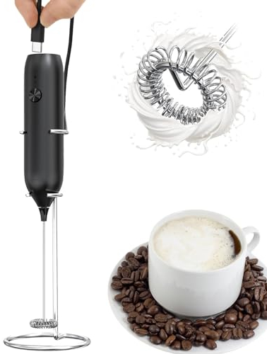 OmePS Espumador de Leche de Mano Recargable, Espumador de café con Leche, Espumador de Leche eléctrico con Soporte, Batidor eléctrico con Soporte, Licuadora de Bebidas para café con Leche, capuchinos