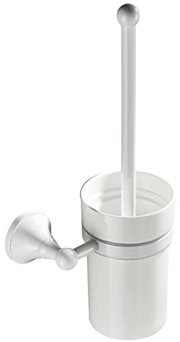 Escobillero Blanco, Escobilla De Latón con Taza De Cerámica, Escobilla De Baño Montada En La Pared con Soporte para Limpiar Accesorios De Baño