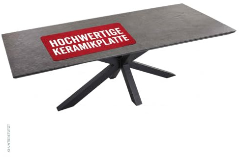 MR. DEKO Gartentisch Almeria 200x90cm Esstisch Terrasse | Wetterfest Outdoortisch Light-Grey Aluminium | Hochwertig Keramik-Tischplatte Gesinterter-Stein | Großer Balkontisch Gartenmöbel Cross-Gestell