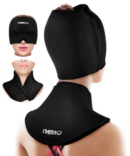 iTHERAU - Set di 2 cappucci per emicrania e collo, maschera riutilizzabile per mal di testa, impacco freddo in gel per tensione, occhi gonfi, sinusite, raffreddamento