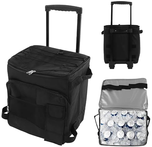 43L Zusammenklappbarer Rollkühler, Auslaufsicher, Isolierte Weiche Kühltasche, Rollkühler, Doppelreißverschluss, Wasserdicht, Tragbar, Isolierte Kühltasche Mit Rollen Und Griff Für Picknick, Camping