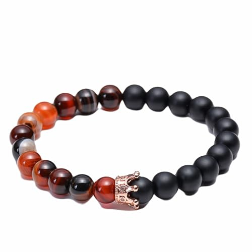 Armkette Anhänger Damen, Armband Männer Krone Perlen Bernstein Schwarz Braun Metalllegierung Natürliches Weißes Türkis 19cmx8mm 1er Naturstein