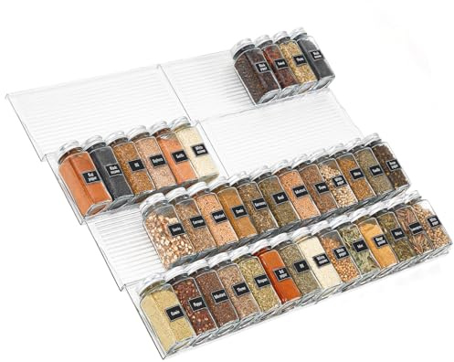 Lifewit Kunststoff Justierbare Gewürzschublade Organizer, Expandable Gewürzregal von 33cm bis 66cm für Küchenspeicher Arbeitsplatte, Schubladenschrank für Gewürze, Sirup, Likör, Pantry, 8 Set Klar